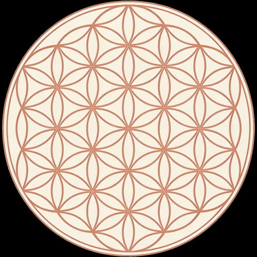 Modernizovaný geometrický květový symbol Masáže Sen v krémové a terakotové barevnosti.