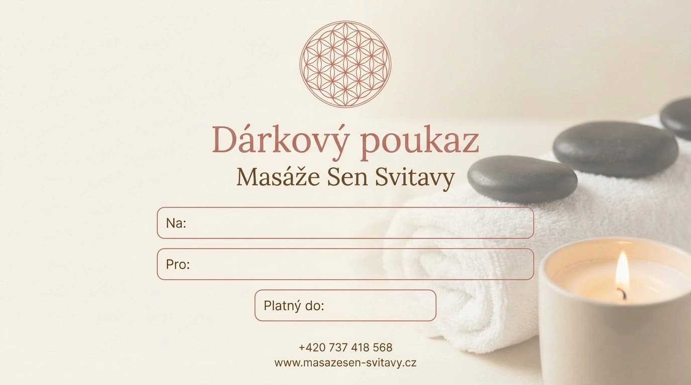 Druhá přední varianta poukazu Masáže Sen s prázdnými poli Na, Pro a Platný do.
