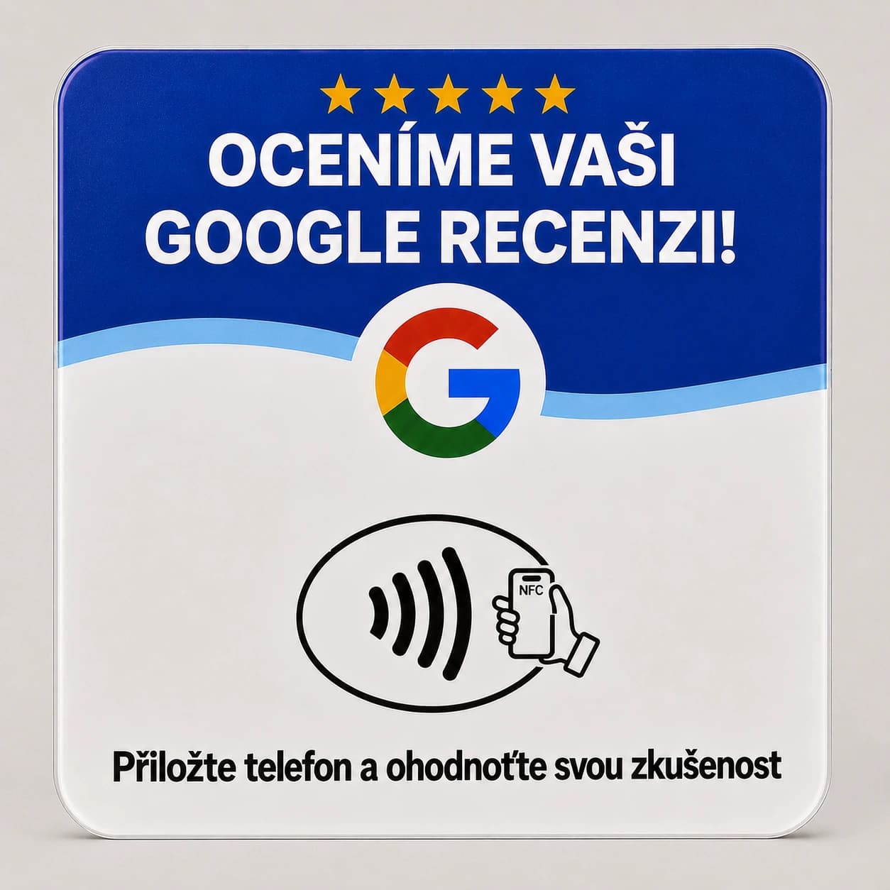 Přední strana NFC kartičky na Google recenze